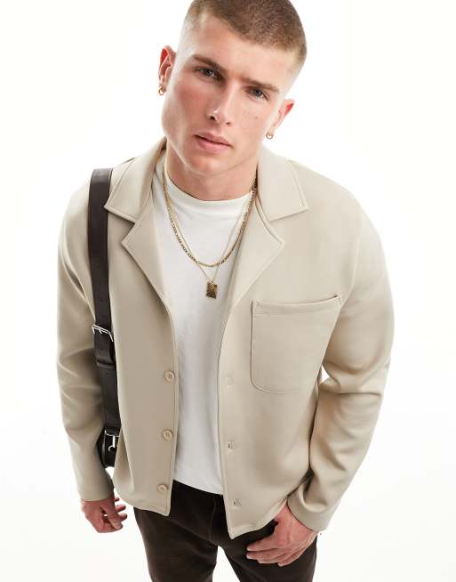 ASOS DESIGN - Giacca oversize in tessuto scuba beige