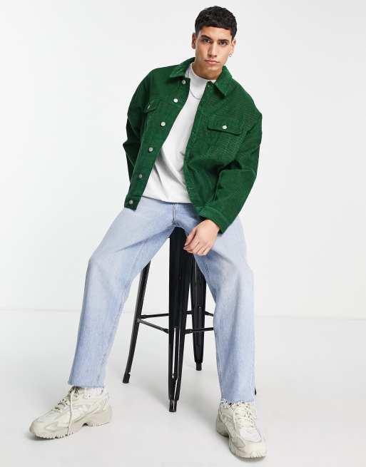 ASOS DESIGN - Giacca oversize in velluto a coste verde scuro