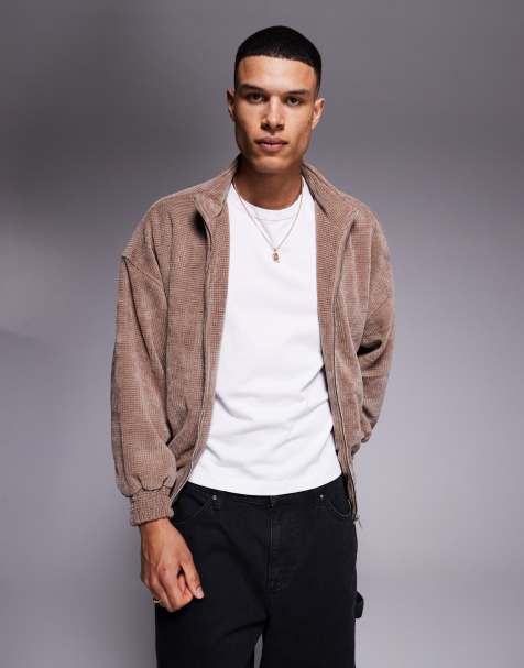 ASOS DESIGN - Giacca oversize marrone a nido d'ape con collo a imbuto - view 1