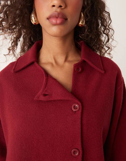 ASOS DESIGN - Giacca oversize morbidissima color bordeaux con colletto asimmetrico, 3 di 4