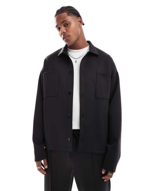 ASOS DESIGN - Giacca oversize nera in tessuto scuba