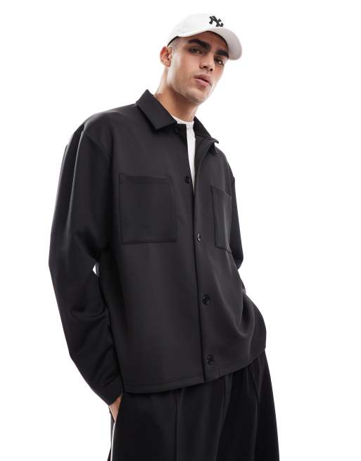 ASOS DESIGN - Giacca oversize nera in tessuto scuba
