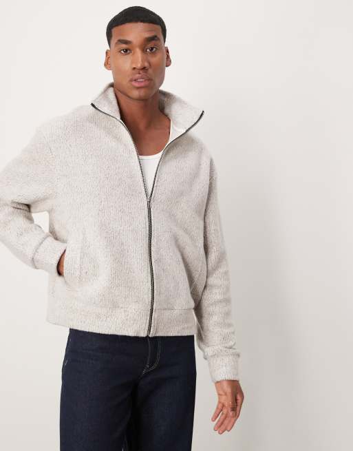 ASOS DESIGN - Giacca oversize squadrata color crema in pile morbido al tatto con zip 