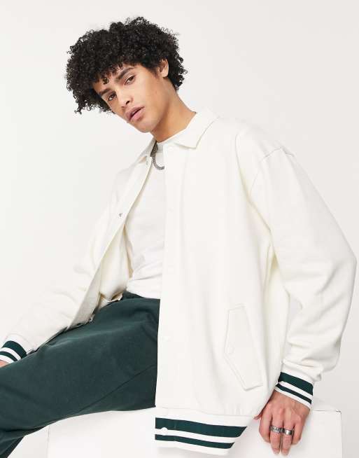 ASOS DESIGN - Giacca oversize stile college in jersey, colore bianco tenue