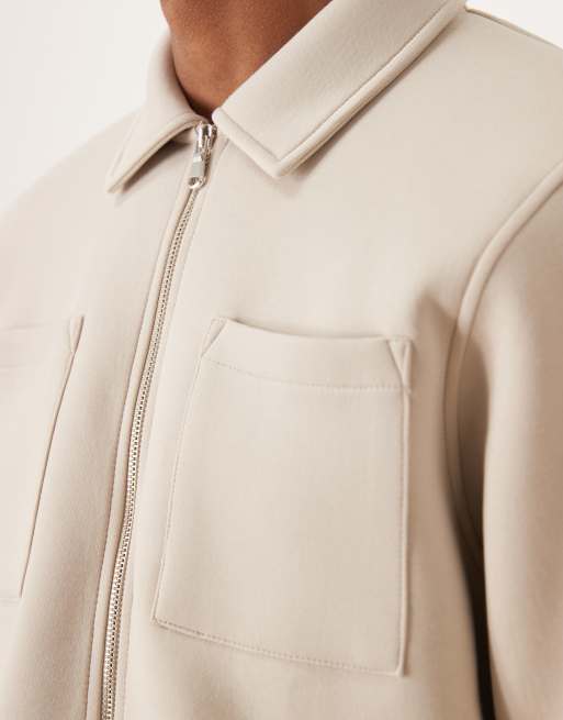 ASOS DESIGN - Giacca pesante in tessuto effetto scuba beige con zip, 5 di 5