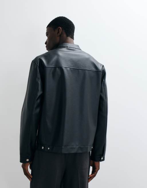 ASOS DESIGN giacca racer effetto pelle nera, 5 di 5
