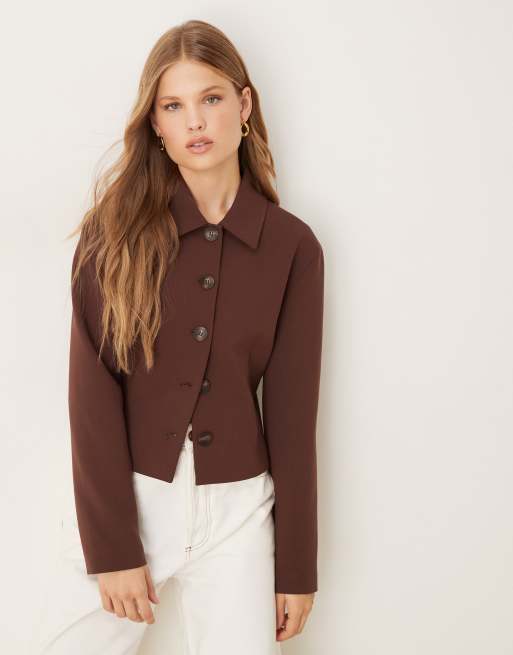 ASOS DESIGN - Giacca sartoriale aderente color cioccolato con colletto