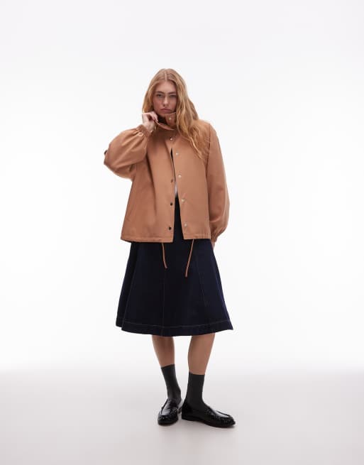 ASOS DESIGN - Giacca sartoriale color cammello con collo a imbuto