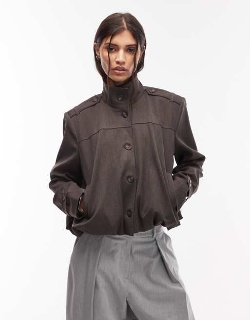 ASOS DESIGN - Giacca sartoriale color cioccolato con collo a imbuto ed etichetta