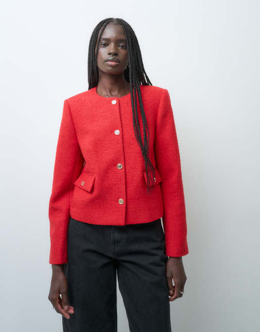 ASOS DESIGN giacca sartoriale in bouclé rossa, 2 di 4