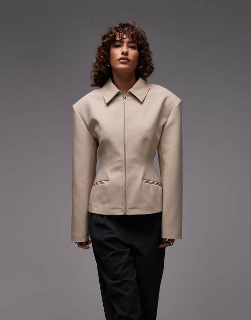 ASOS DESIGN - Giacca sartoriale sagomata stretta in vita color cammello con zip