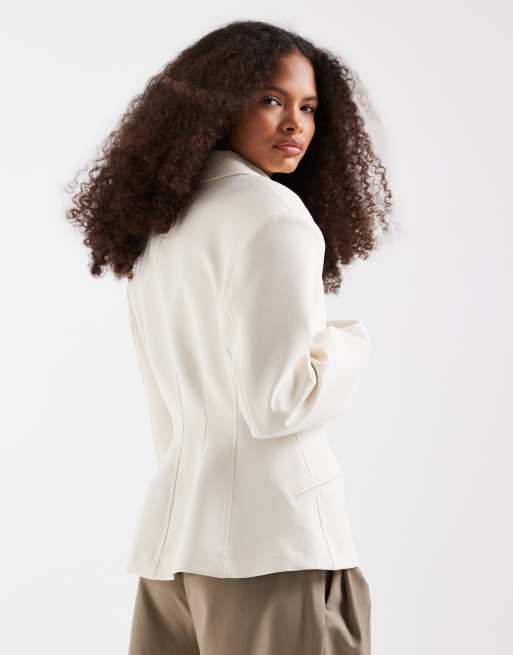 ASOS DESIGN - Giacca sartoriale stretta in vita color avorio con zip, 4 di 4