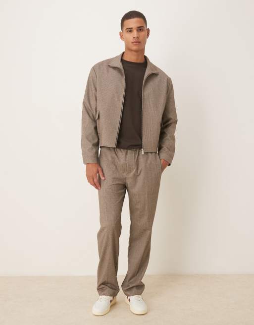 ASOS DESIGN - Giacca sblusata elegante marrone a quadri piccoli con collo a imbuto in coordinato, 2 di 5