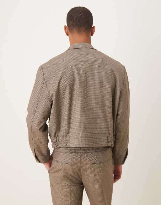 ASOS DESIGN - Giacca sblusata elegante marrone a quadri piccoli con collo a imbuto in coordinato, 3 di 5