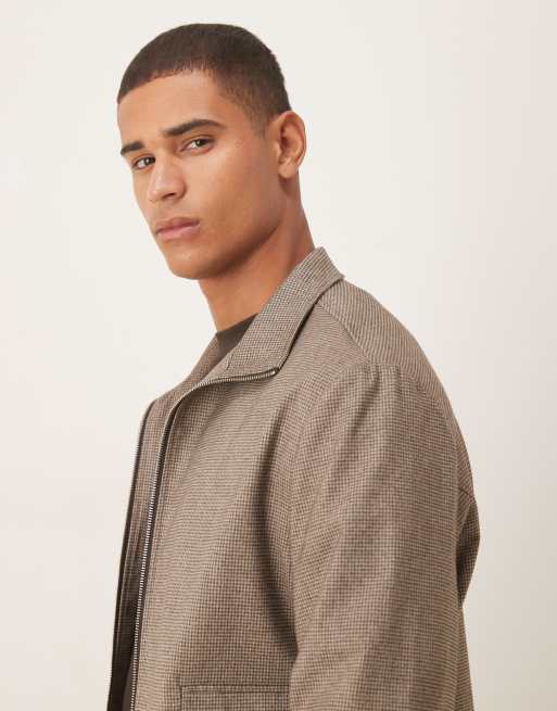 ASOS DESIGN - Giacca sblusata elegante marrone a quadri piccoli con collo a imbuto in coordinato, 4 di 5