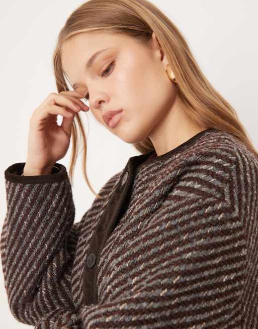 ASOS DESIGN - Giacca senza colletto blu e bordeaux con motivo a spina di pesce, 2 di 4