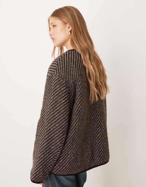 ASOS DESIGN - Giacca senza colletto blu e bordeaux con motivo a spina di pesce, 4 di 4