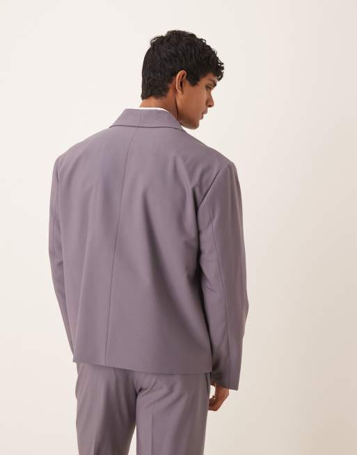 ASOS DESIGN - Giacca slim fit stile smoking doppiopetto squadrata a portafoglio viola, 5 di 5
