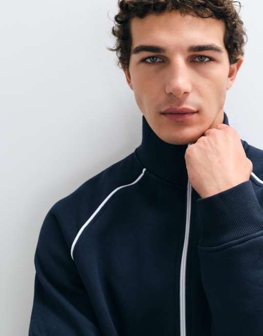 ASOS DESIGN giacca sportiva comoda coordinata con profili a contrasto in blu navy, 4 di 9
