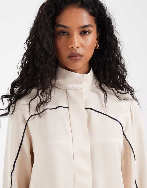 ASOS DESIGN - Giacca sportiva con collo a imbuto in raso a righe écru, 3 di 4