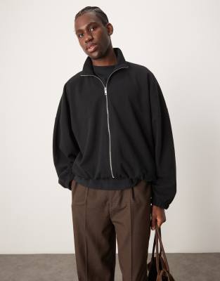 ASOS DESIGN - Giacca sportiva corta nera oversize in tessuto pesante a coste