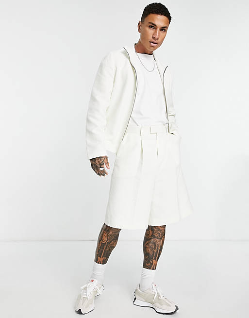 Giacca sportiva elegante in jacquard crema in coordinato Asos Uomo Abbigliamento Cappotti e giubbotti Giacche Giacche jacquard 
