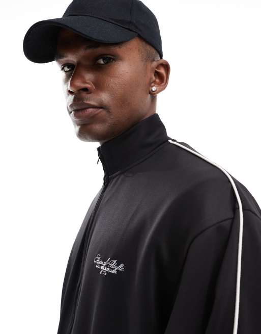 ASOS DESIGN - Giacca sportiva nera con profili a contrasto sui lati e zip in coordinato, 2 di 4