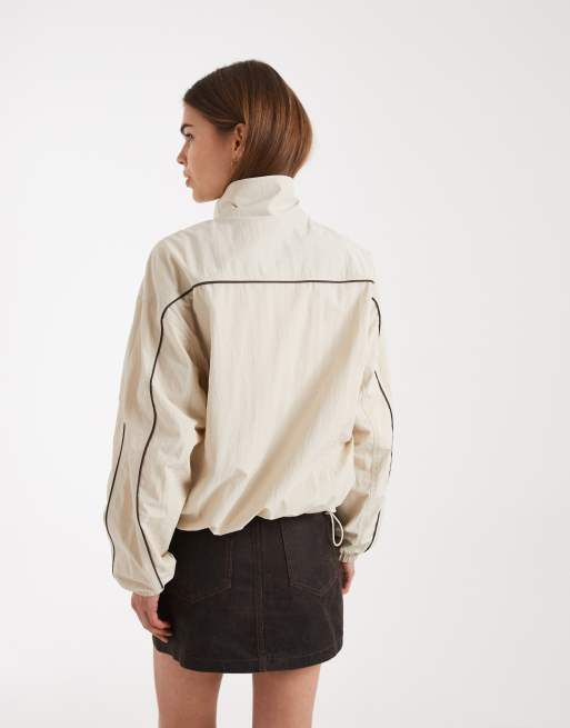 ASOS DESIGN - Giacca sportiva oversize color crema con profili marroni, 4 di 4