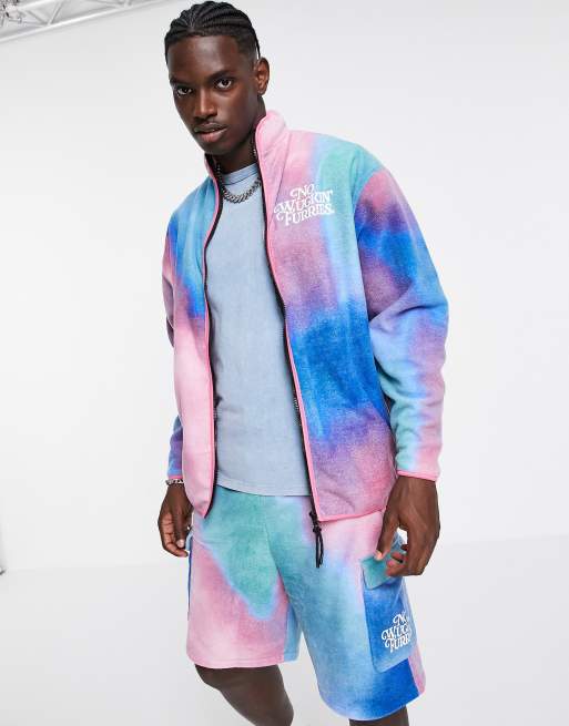 ASOS DESIGN - Giacca sportiva oversize in pile con stampa astratta e ricamo in coordinato