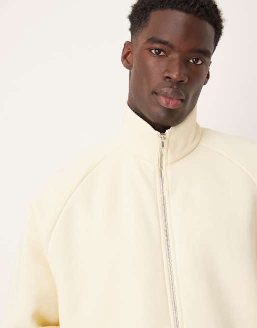 ASOS DESIGN - Giacca sportiva super oversize corta con zip e collo a imbuto bianco sporco, 3 di 4