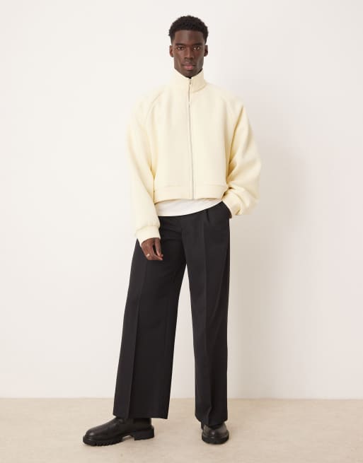 ASOS DESIGN - Giacca sportiva super oversize corta con zip e collo a imbuto bianco sporco, 4 di 4