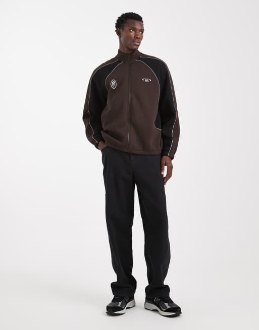 ASOS DESIGN - Giacca sportiva taglio comodo marrone con pannelli cut and sew, 2 di 5