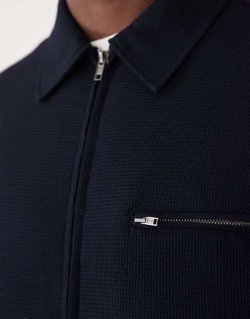 ASOS DESIGN - Giacca stile blouson elegante blu navy a nido d'ape in coordinato, 4 di 5