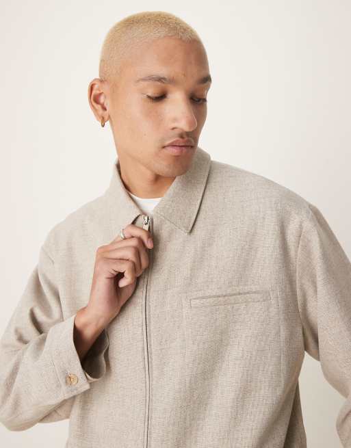 ASOS DESIGN - Giacca stile blouson elegante color pietra testurizzata fiammata in coordinato