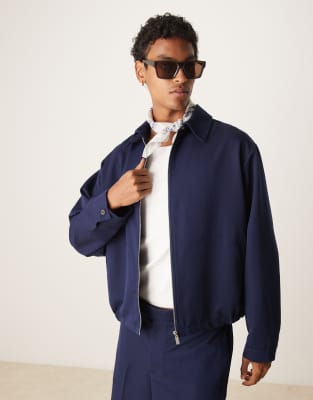 ASOS DESIGN - Giacca stile blouson oversize elegante blu navy in coordinato - view 1