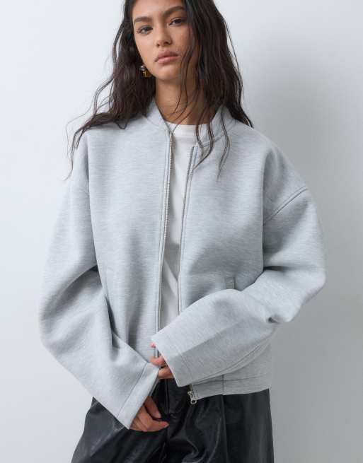 ASOS DESIGN giacca stile bomber in tessuto scuba grigio, 4 di 5