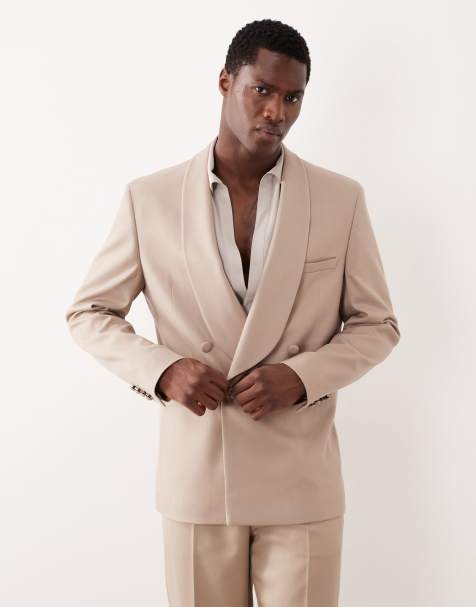 ASOS DESIGN - Giacca stile smoking vestibilità classica color pietra in twill a contrasto - view 1