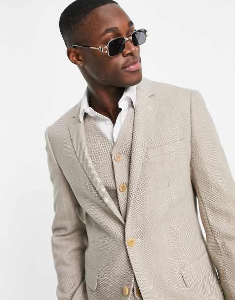 ASOS DESIGN - Giacca super skinny da abito in tweed di misto lana beige - view 1
