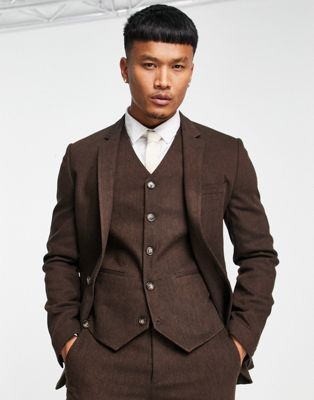 ASOS DESIGN super skinny wool mix suit jacket in brown tweed - ASOS Price Checker