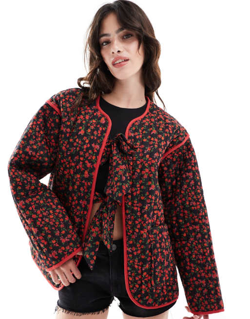 ASOS DESIGN - Giacca trapuntata a fiori rossi
