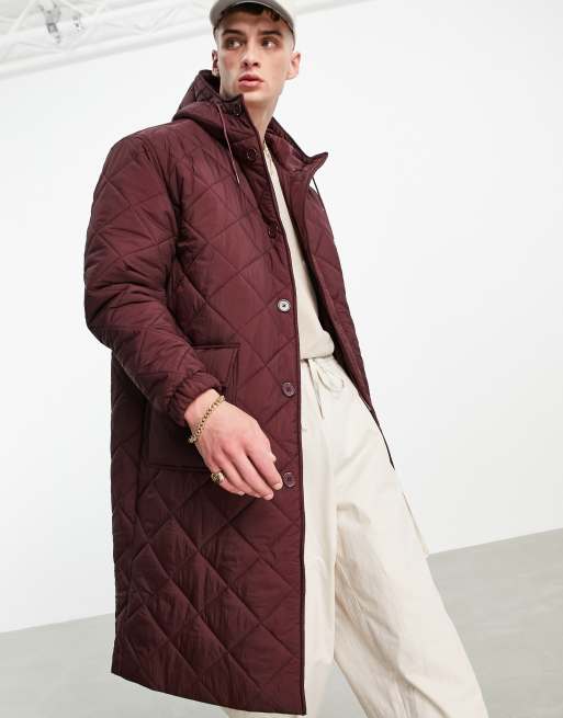 ASOS DESIGN - Giacca trapuntata con cappuccio bordeaux