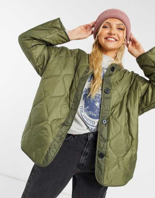 ASOS DESIGN - Giacca trapuntata con fodera in pile kaki