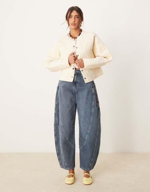 ASOS DESIGN - Giacca trapuntata crema slavato con maniche cocoon