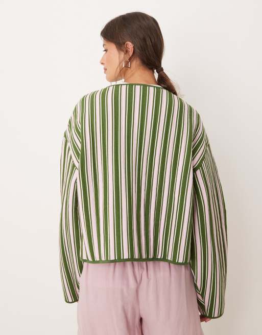 ASOS DESIGN - Giacca trapuntata rosa e verde a righe con ricami, 4 di 4