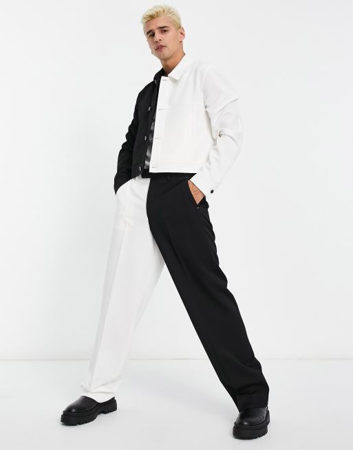 ASOS DESIGN - Giacca trucker elegante nera e bianca colorblock in coordinato, 3 di 4