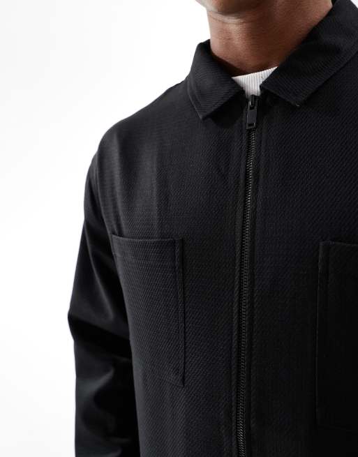 ASOS DESIGN Giacca trucker slim fit elegante in twill colore nero in coordinato ASOS