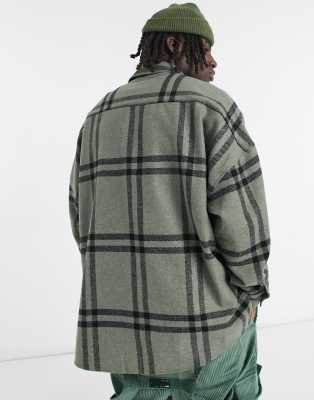 Giacca voluminosa kaki a quadri larghi con bottoni a pressione-Verde - ASOS DESIGN Camicia donna  - immagine2