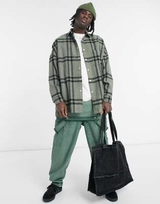 Giacca voluminosa kaki a quadri larghi con bottoni a pressione-Verde - ASOS DESIGN Camicia donna  - immagine1