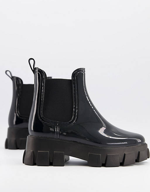  Boots/Giana chunky chelsea rain boots in black 