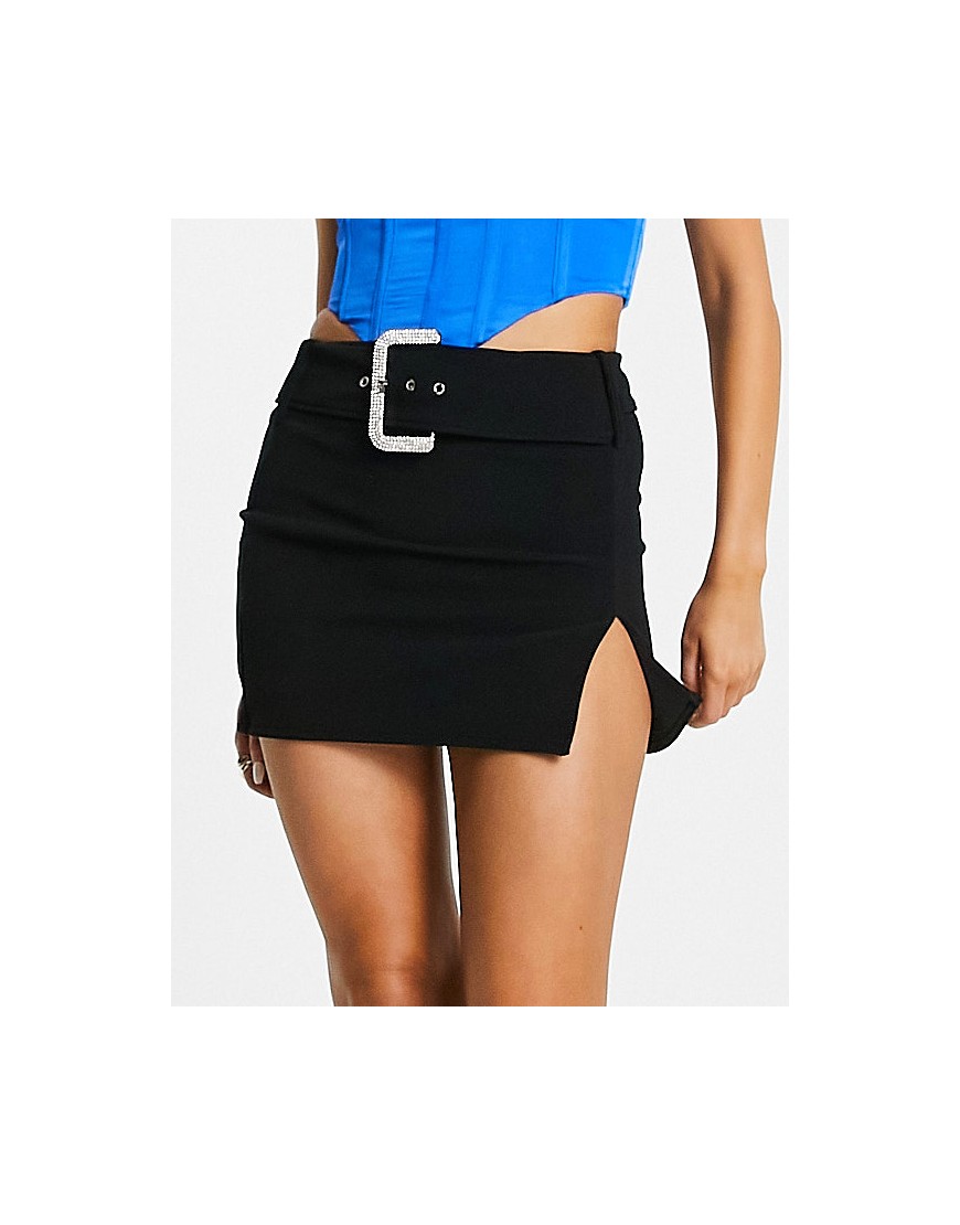 ASOS DESIGN giant buckle mini skirt in black